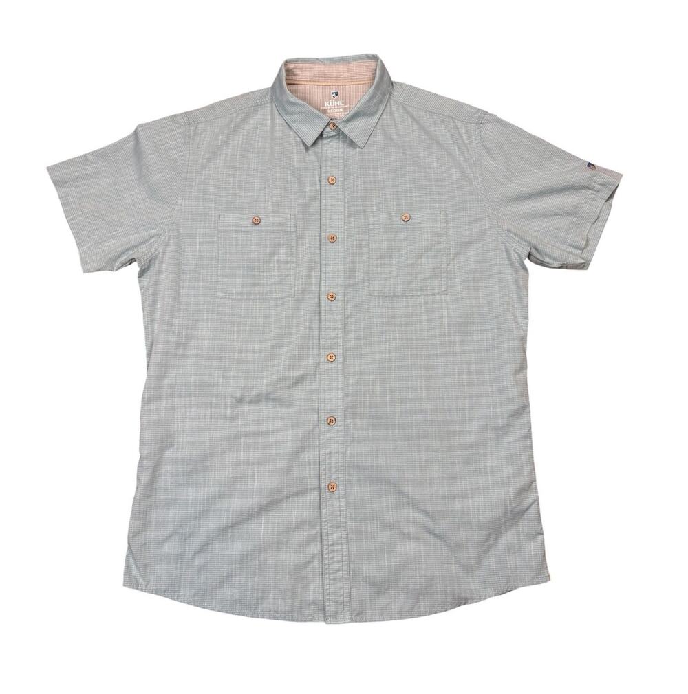 Kuhl Karib Short Sleeve Button Down Shirt Men's Medium Blue Cotton Blend Casual
